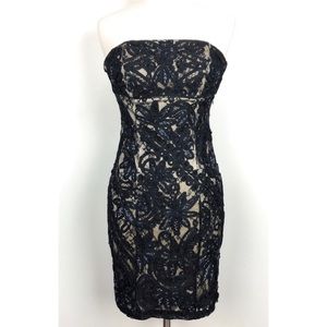 SUE WONG Women’s Lace Sequin Beads Black Strapless Dress Sz 6 Cocktail Party